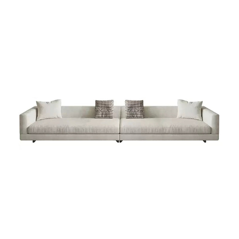 Flannelette Sectional Square Armrest Latex/down Upholstery Filled White Sofa