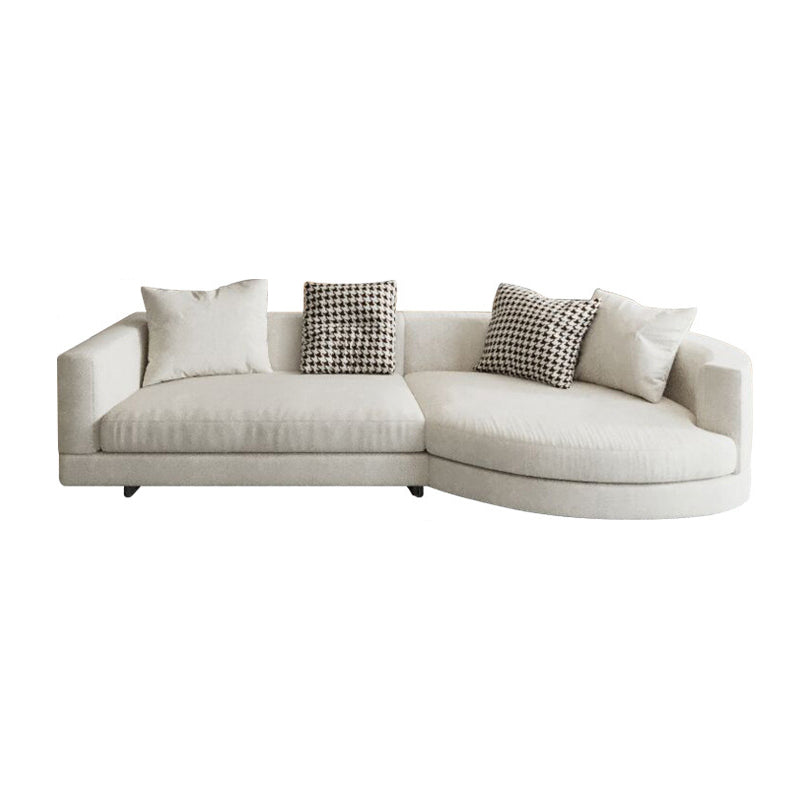 Flannelette Sectional Square Armrest Latex/down Upholstery Filled White Sofa