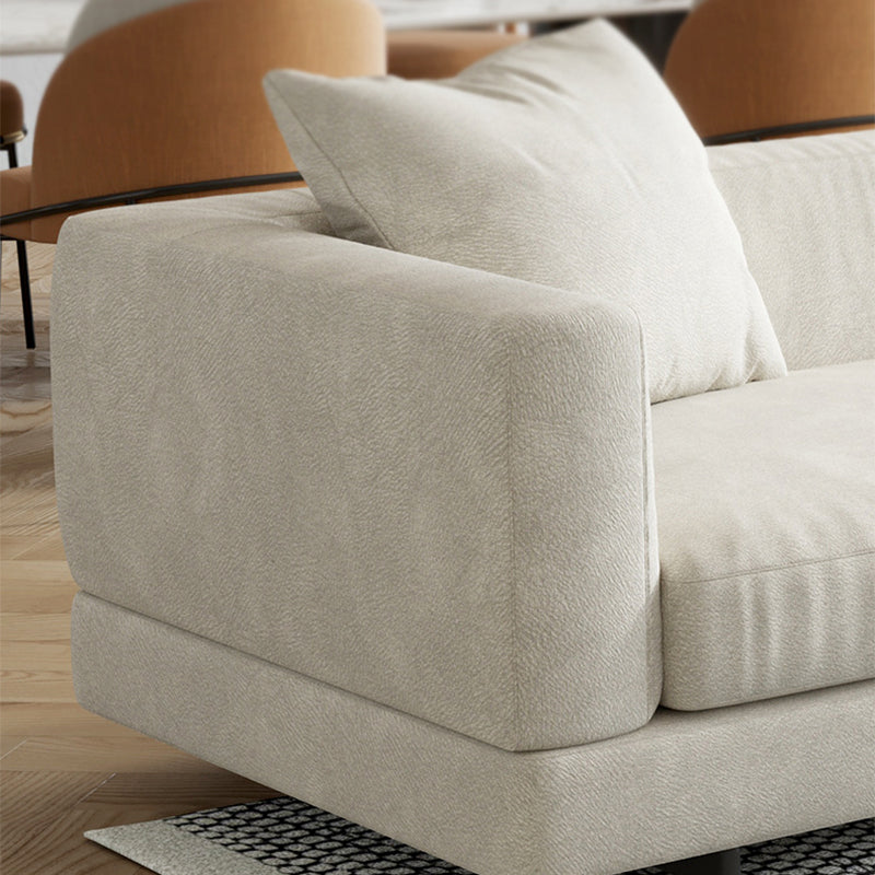 Flannelette Sectional Square Armrest Latex/down Upholstery Filled White Sofa