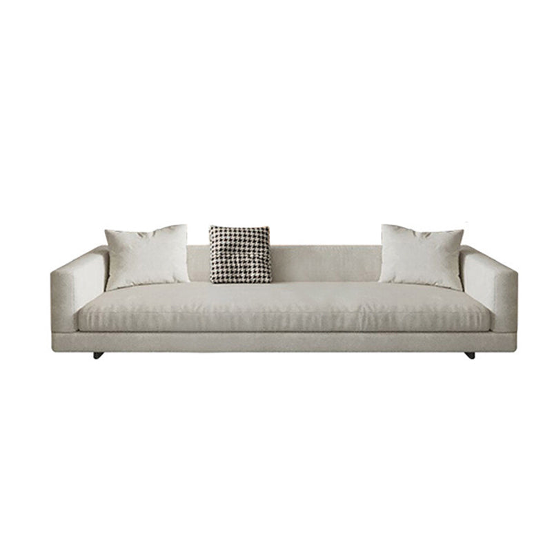 Flannelette Sectional Square Armrest Latex/down Upholstery Filled White Sofa