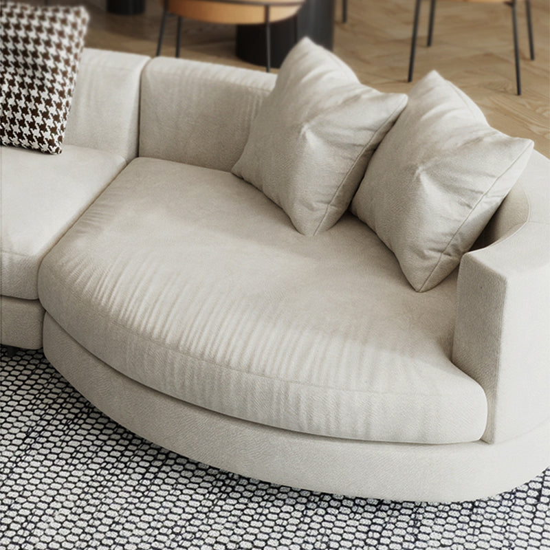 Flannelette Sectional Square Armrest Latex/down Upholstery Filled White Sofa