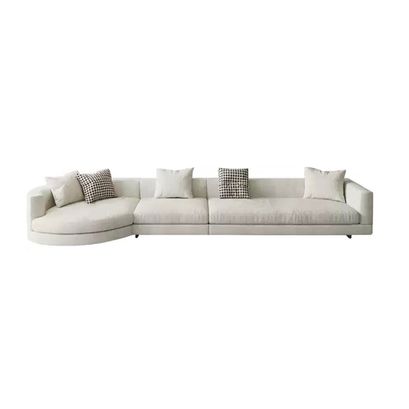 Flannelette Sectional Square Armrest Latex/down Upholstery Filled White Sofa
