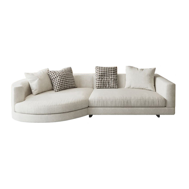 Flannelette Sectional Square Armrest Latex/down Upholstery Filled White Sofa