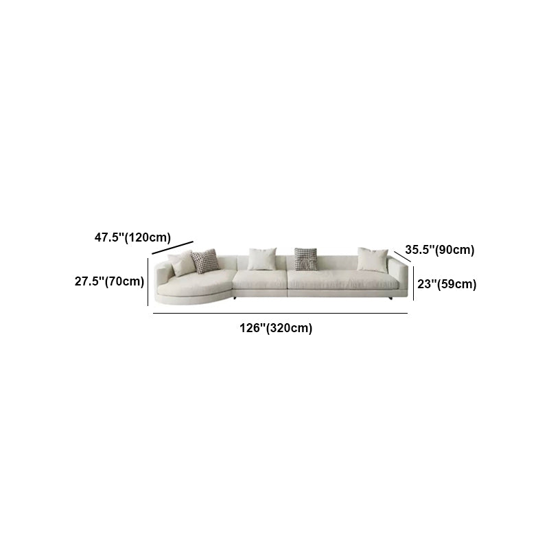 Flannelette Sectional Square Armrest Latex/down Upholstery Filled White Sofa