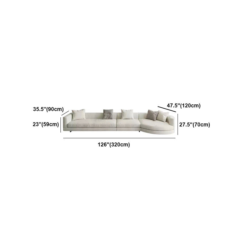 Flannelette Sectional Square Armrest Latex/down Upholstery Filled White Sofa