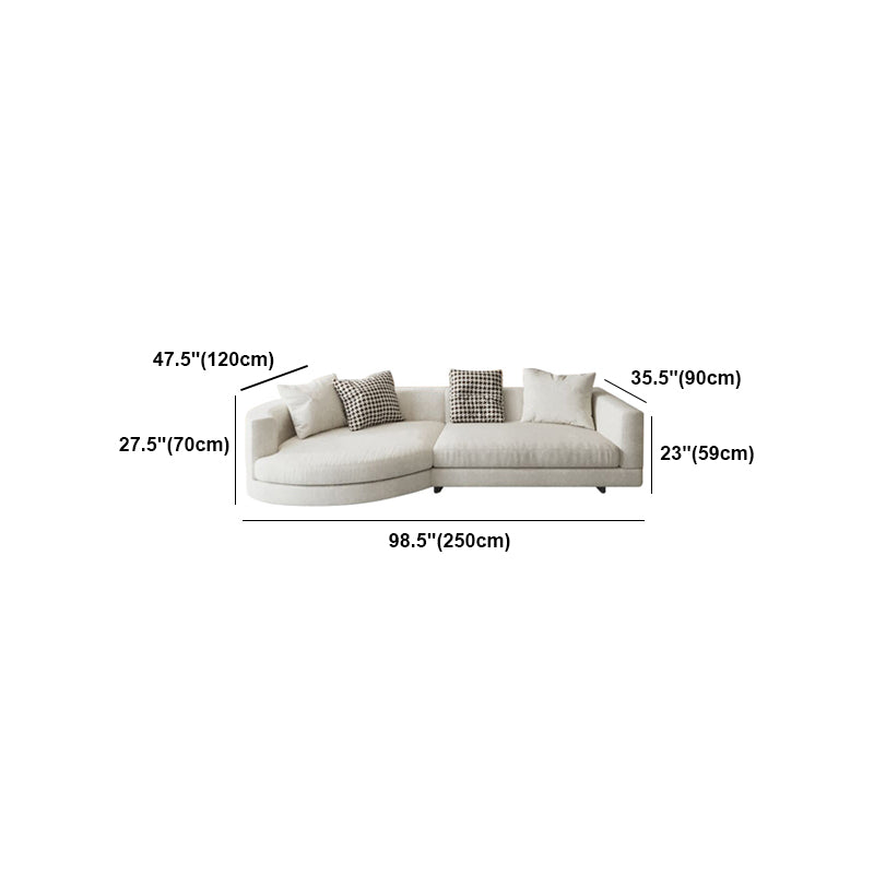 Flannelette Sectional Square Armrest Latex/down Upholstery Filled White Sofa