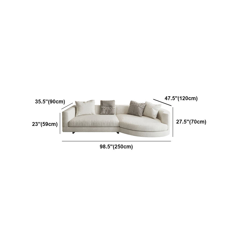 Flannelette Sectional Square Armrest Latex/down Upholstery Filled White Sofa