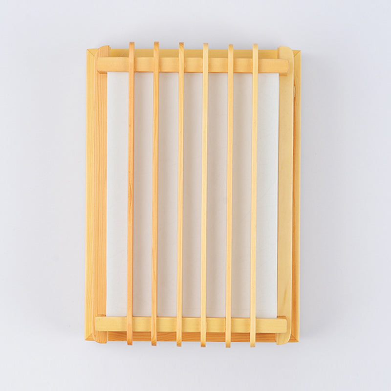 Japanese Style Wooden Wall Light Cuboid LED Wall Lamp with PVC Shade for Living Room