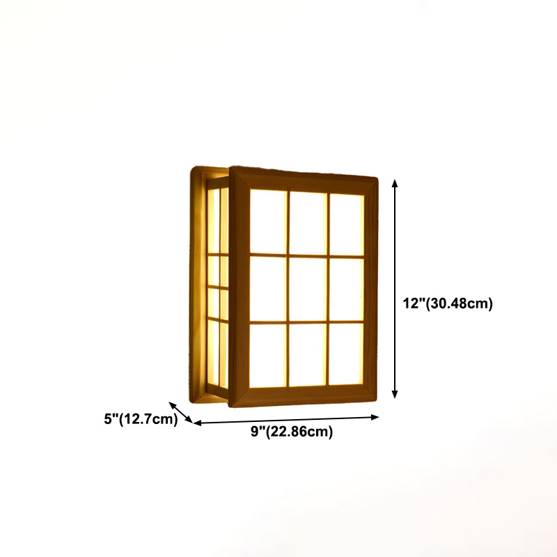 Japanese Style Wooden Wall Light Cuboid LED Wall Lamp with PVC Shade for Living Room