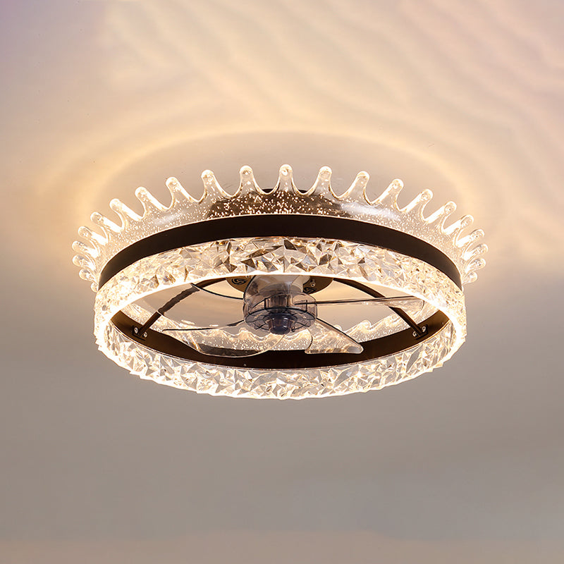 Kids Style Round Ceiling Fan Lamp Metal 1 Light Ceiling Fan Lighting for Bedroom