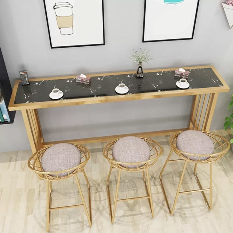 Stone Bar Dining Table Glam Rectangle Bar Table with Trestle Pedestal for Dining Room Cafe