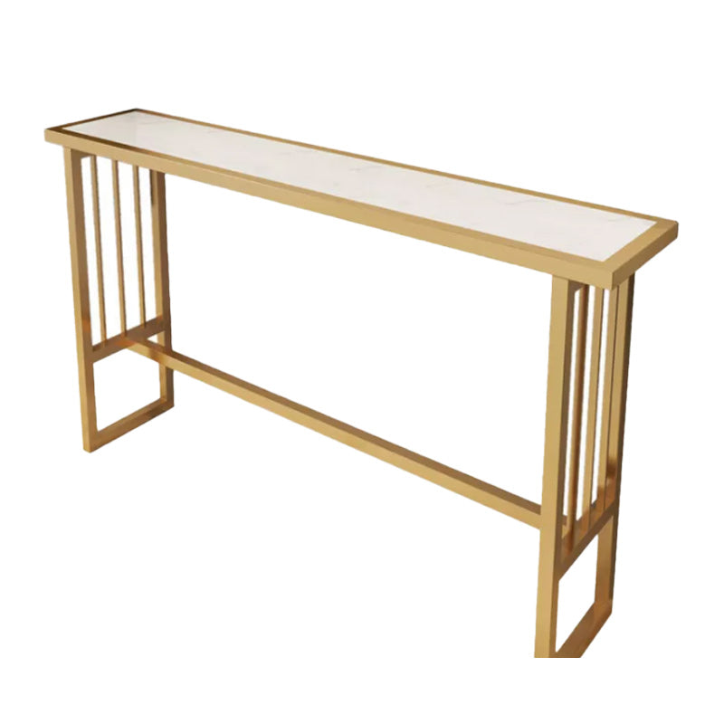 Stone Bar Dining Table Glam Rectangle Bar Table with Trestle Pedestal for Dining Room Cafe