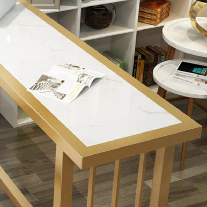 Stone Bar Dining Table Glam Rectangle Bar Table with Trestle Pedestal for Dining Room Cafe