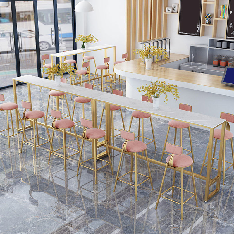 Stone Bar Dining Table Glam Style Rectangle Bar Table with Trestle Pedestal for Kitchen