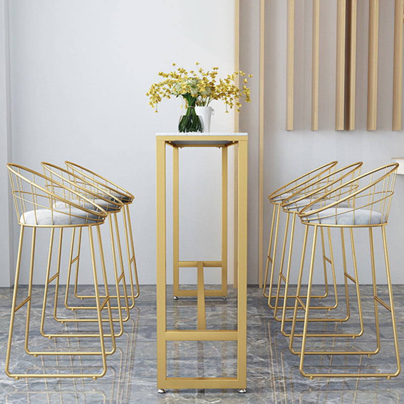 Stone Bar Dining Table Glam Style Rectangle Bar Table with Trestle Pedestal for Kitchen