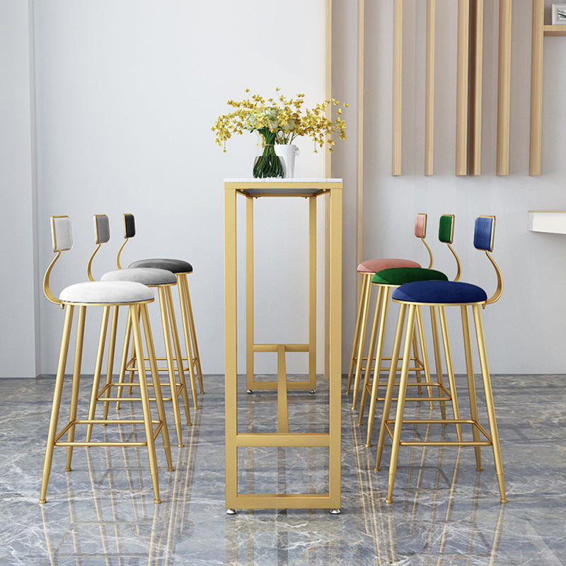 Stone Bar Dining Table Glam Style Rectangle Bar Table with Trestle Pedestal for Kitchen