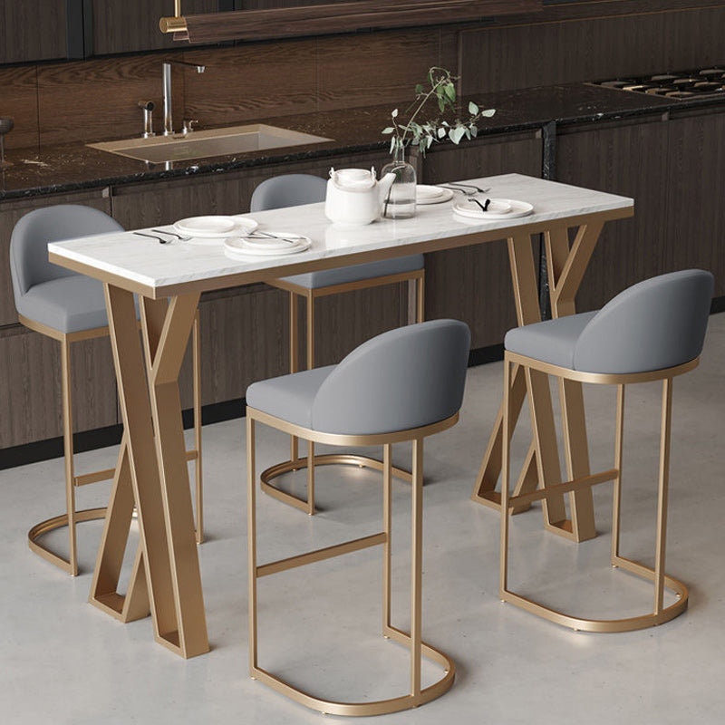 Stone Bar Dining Table Glam Rectangle Bar Table with Double Pedestal for Cafe