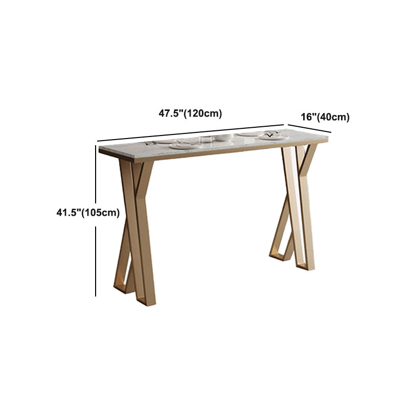 Stone Bar Dining Table Glam Rectangle Bar Table with Double Pedestal for Cafe