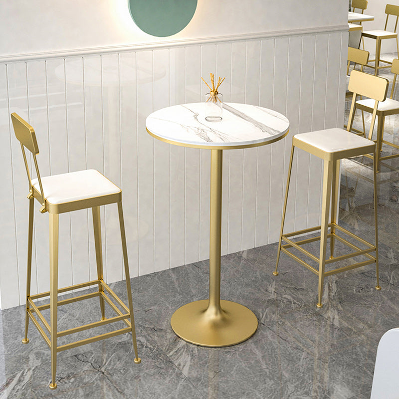 Stone Bar Dining Table Glam Round Bar Table with Pedestal for Milk Tea Shop