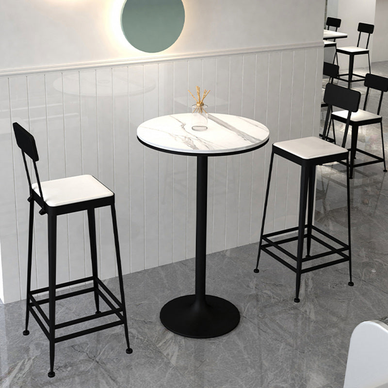 Stone Bar Dining Table Glam Round Bar Table with Pedestal for Milk Tea Shop