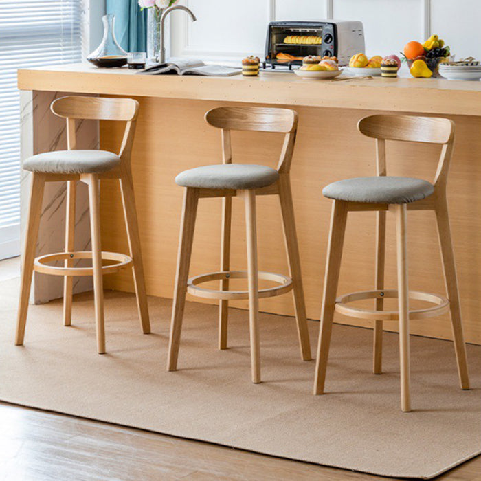 Scandinavian Rubberwood Low Back Barstool Milk Tea Shop Upholstered Stool