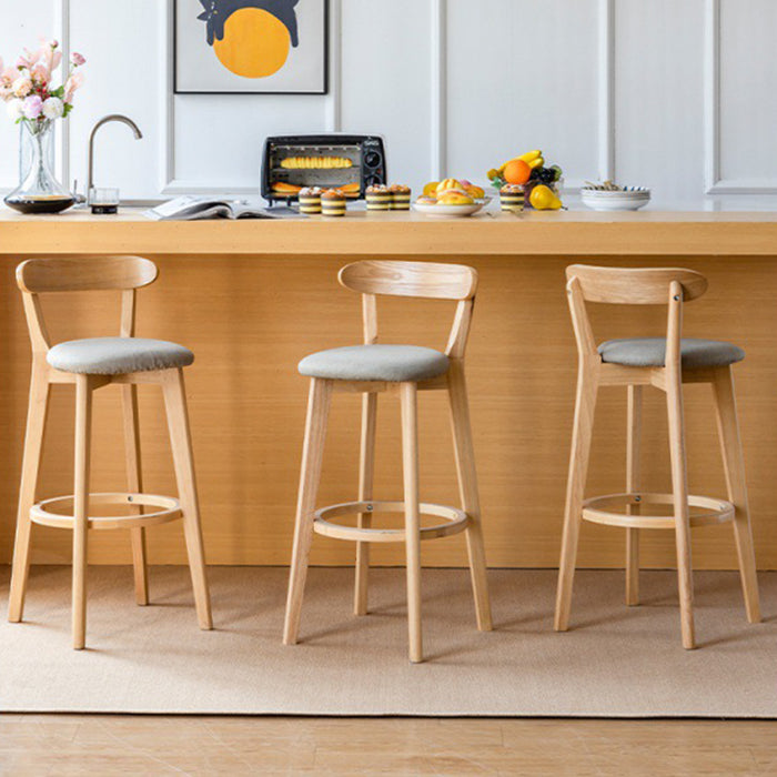 Scandinavian Rubberwood Low Back Barstool Milk Tea Shop Upholstered Stool