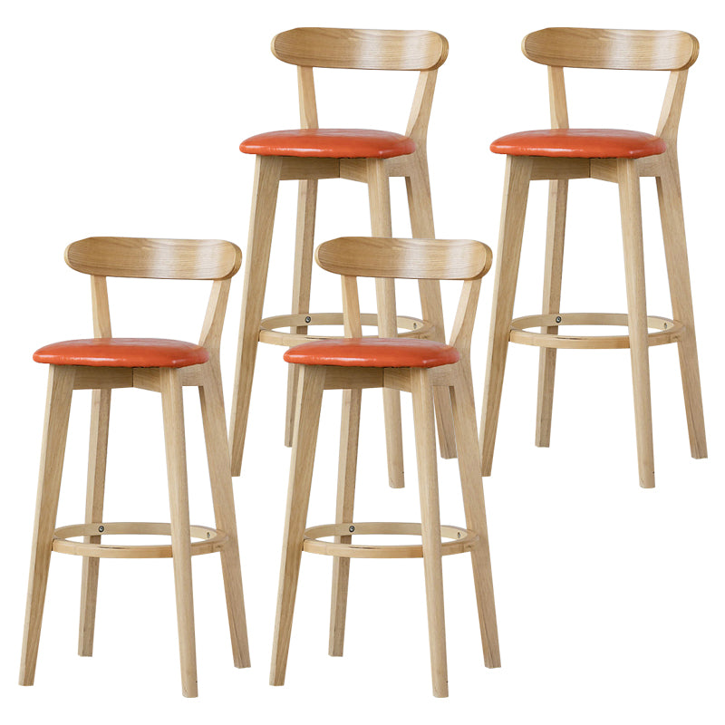 Scandinavian Rubberwood Low Back Barstool Milk Tea Shop Upholstered Stool