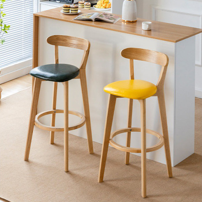 Scandinavian Rubberwood Low Back Barstool Milk Tea Shop Upholstered Stool