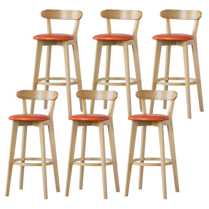 Scandinavian Rubberwood Low Back Barstool Milk Tea Shop Upholstered Stool