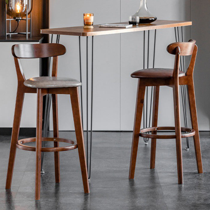 Scandinavian Rubberwood Low Back Barstool Milk Tea Shop Upholstered Stool