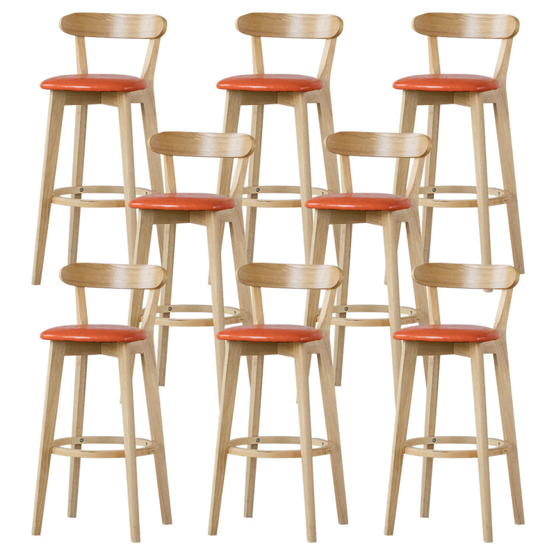 Scandinavian Rubberwood Low Back Barstool Milk Tea Shop Upholstered Stool