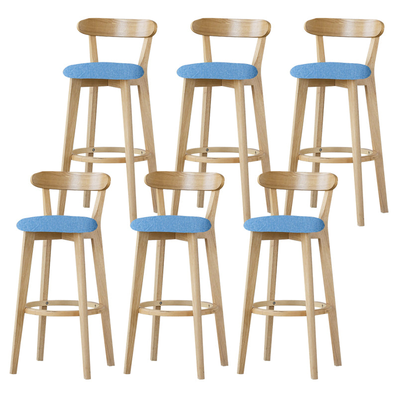 Scandinavian Rubberwood Low Back Barstool Milk Tea Shop Upholstered Stool