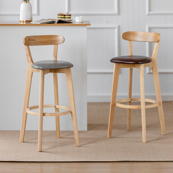 Scandinavian Rubberwood Low Back Barstool Milk Tea Shop Upholstered Stool