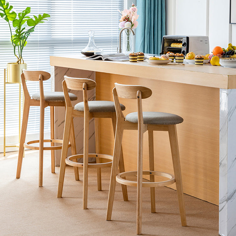 Scandinavian Rubberwood Low Back Barstool Milk Tea Shop Upholstered Stool