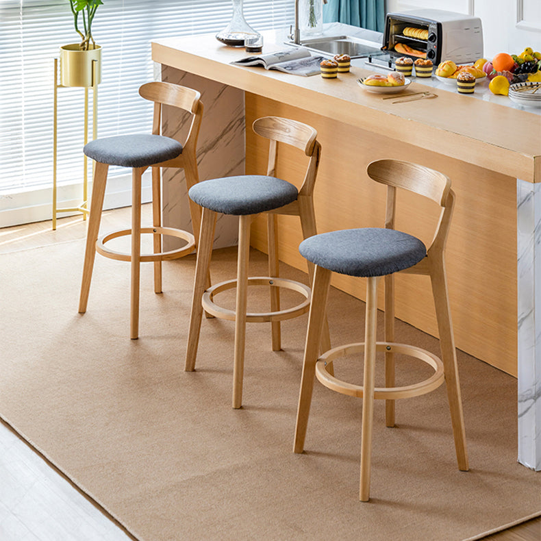 Scandinavian Rubberwood Low Back Barstool Milk Tea Shop Upholstered Stool