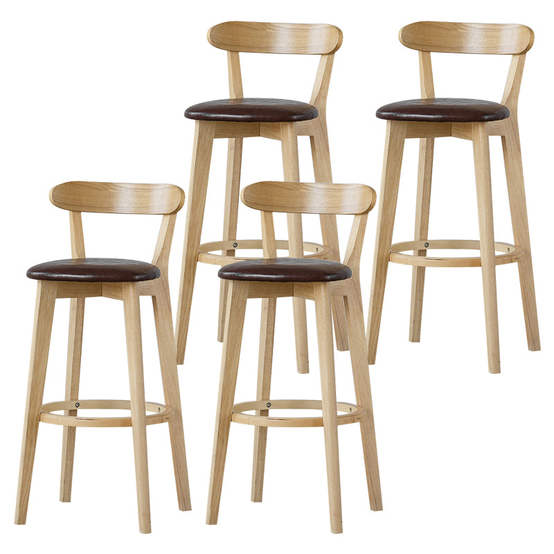 Scandinavian Rubberwood Low Back Barstool Milk Tea Shop Upholstered Stool