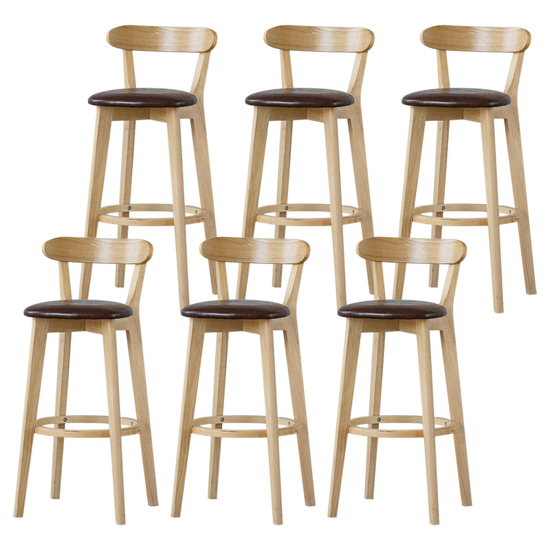 Scandinavian Rubberwood Low Back Barstool Milk Tea Shop Upholstered Stool