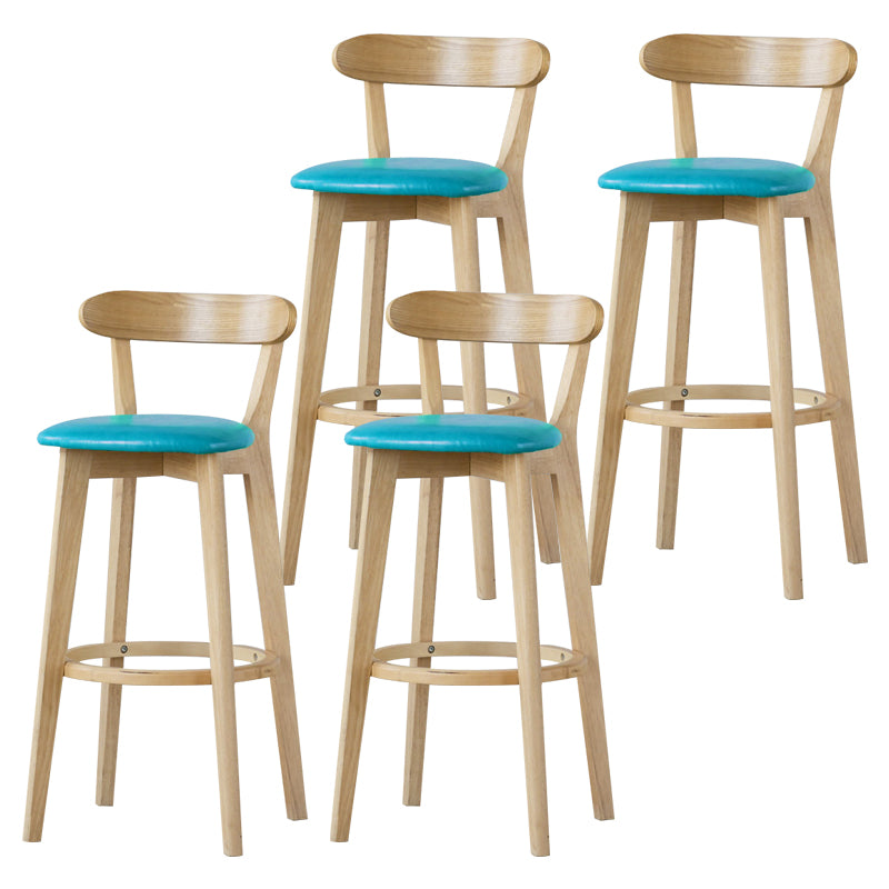 Scandinavian Rubberwood Low Back Barstool Milk Tea Shop Upholstered Stool