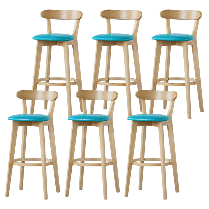 Scandinavian Rubberwood Low Back Barstool Milk Tea Shop Upholstered Stool