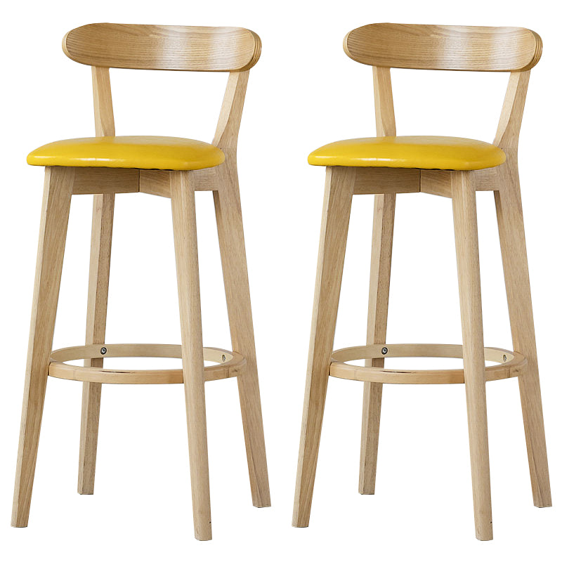 Scandinavian Rubberwood Low Back Barstool Milk Tea Shop Upholstered Stool