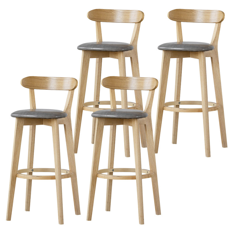 Scandinavian Rubberwood Low Back Barstool Milk Tea Shop Upholstered Stool