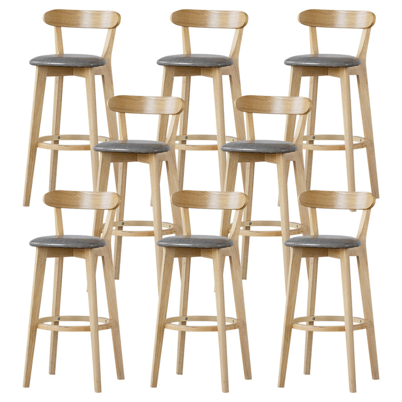 Scandinavian Rubberwood Low Back Barstool Milk Tea Shop Upholstered Stool