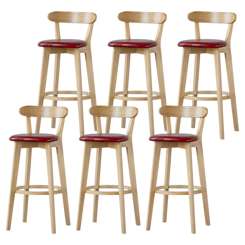 Scandinavian Rubberwood Low Back Barstool Milk Tea Shop Upholstered Stool