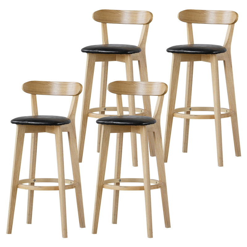 Scandinavian Rubberwood Low Back Barstool Milk Tea Shop Upholstered Stool