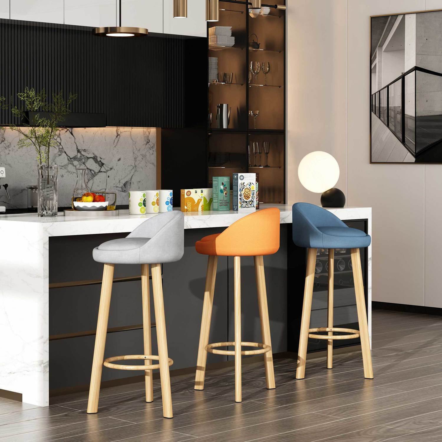 Reception Low Back Scandinavian Stool Matte Finish Upholstered Bar Stools