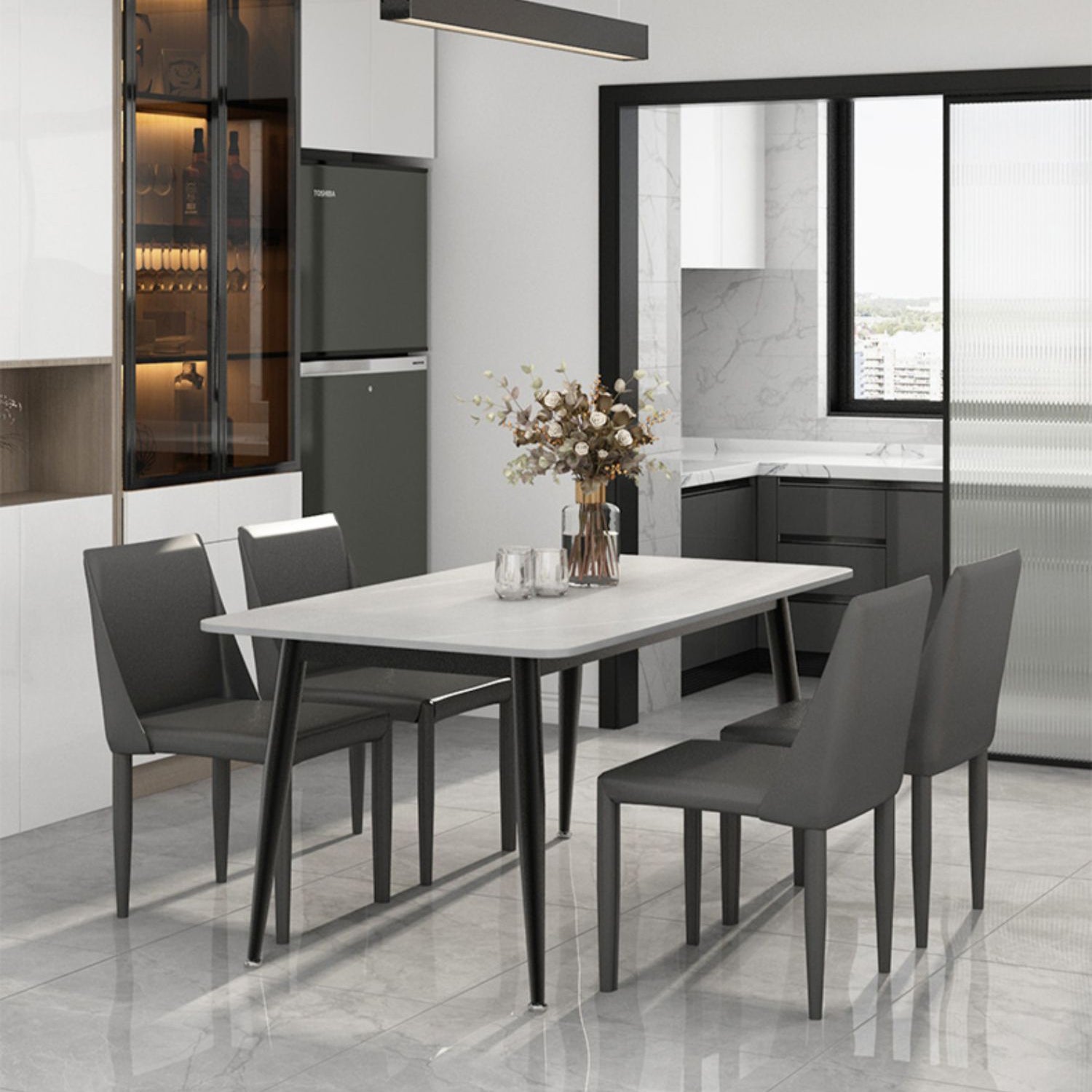 Modern Rectangle Stone Table Standard Height Dining Table with 4 Legs