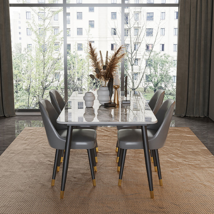 Modern White 72 in Marble Counter Table Rectangle Dining Table for Kitchen