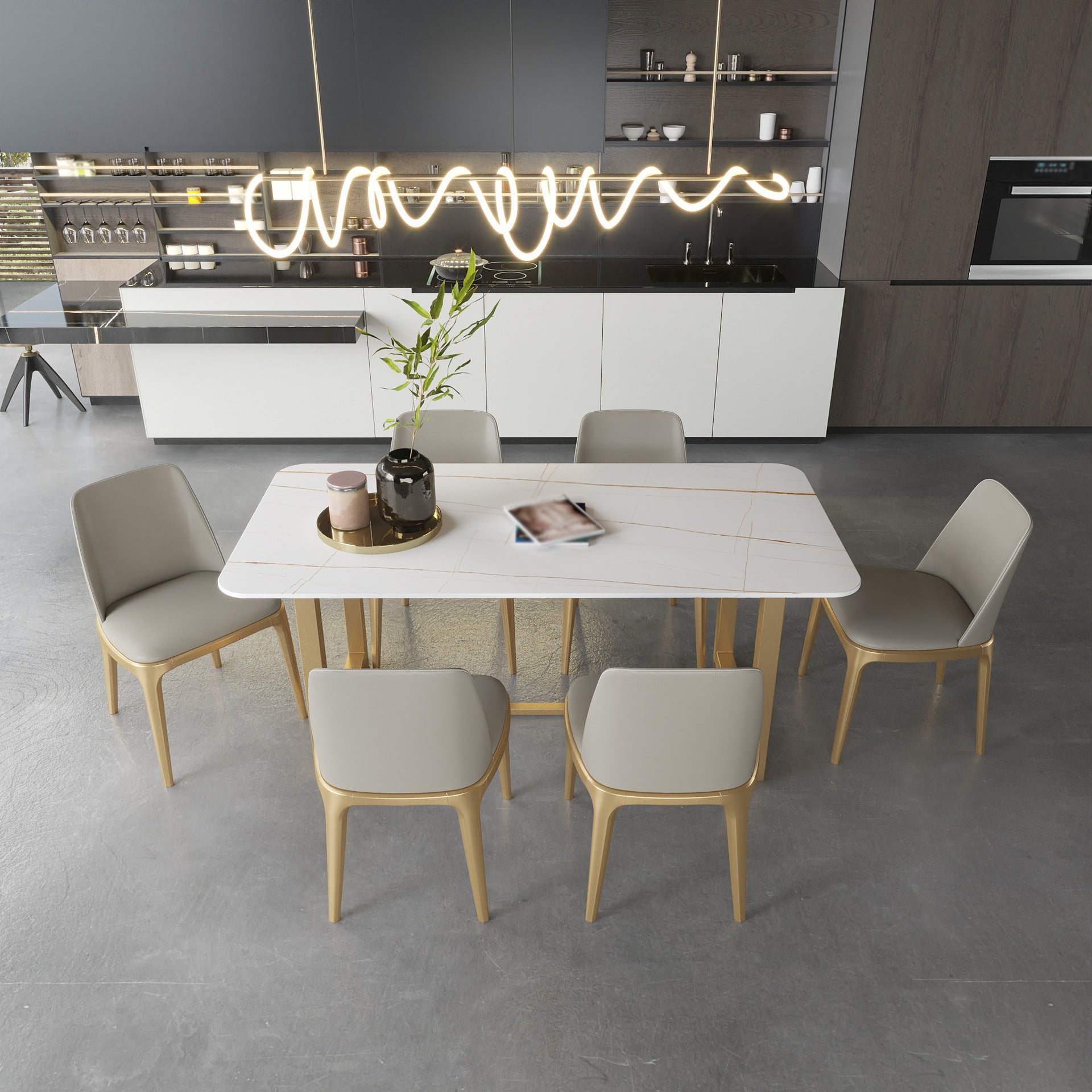 Modern Stone Dining Table Rectangle Dining Table for Kitchen