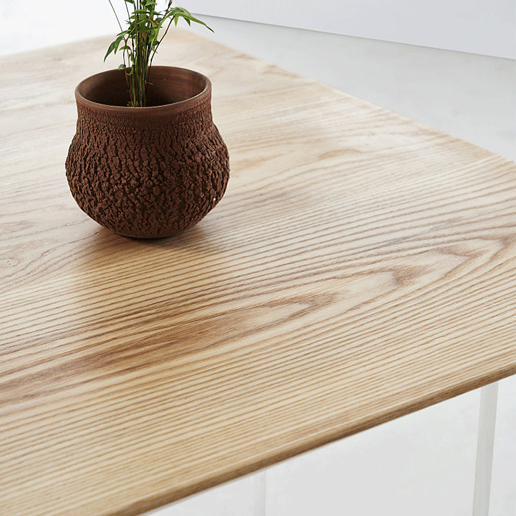 Natural Ash Wood Dining Table Rectangle Clear Acrylic Double Pedestal Table