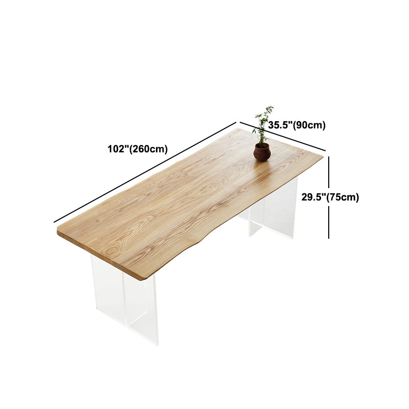 Natural Ash Wood Dining Table Rectangle Clear Acrylic Double Pedestal Table